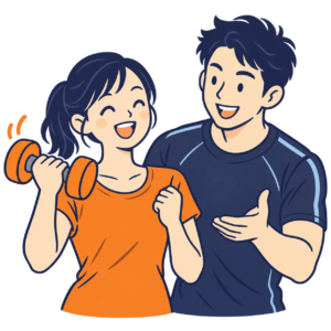 会員のトレーニングをサポートするトレーナーのイラスト